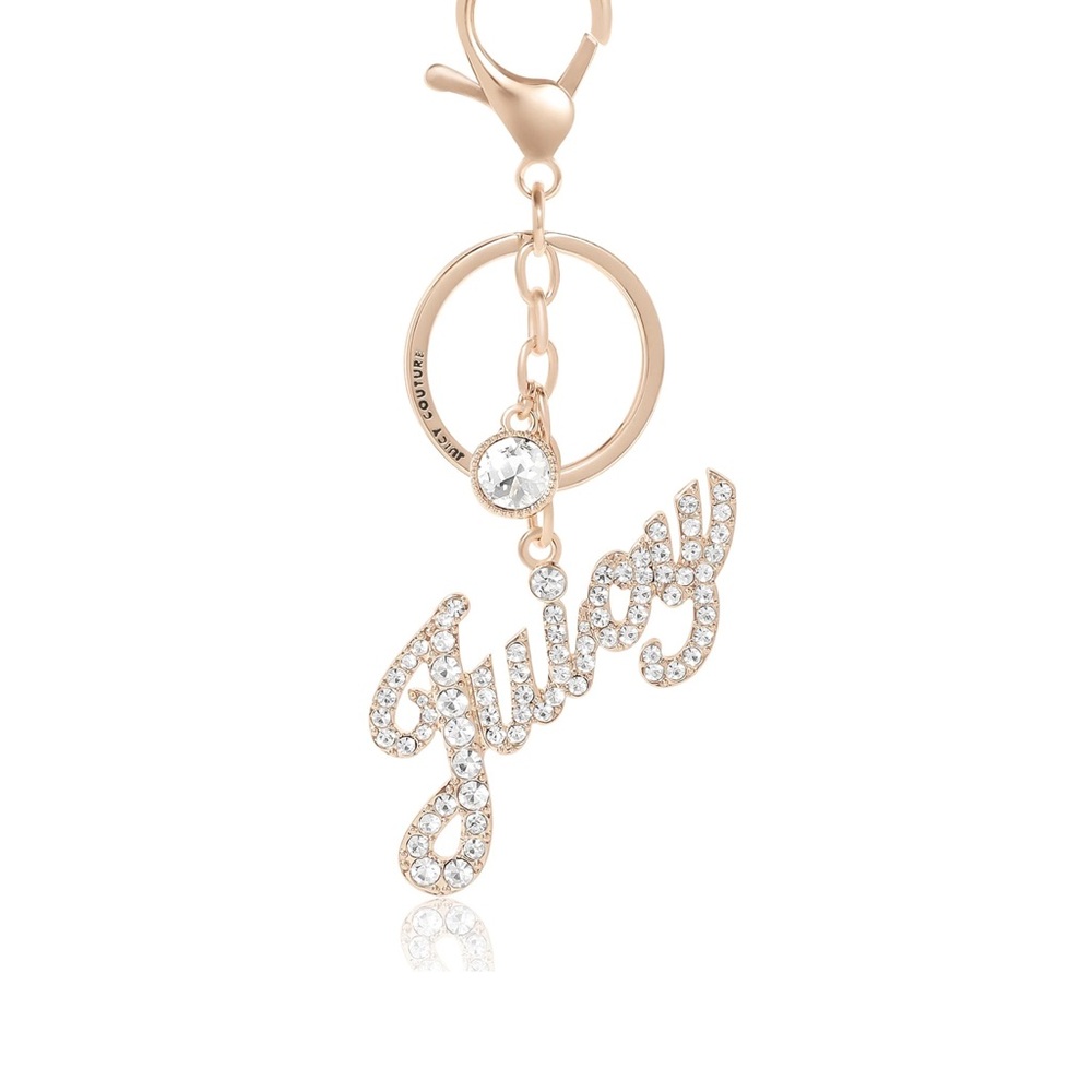 JUICY COUTURE RHINESTONE GOLD METAL KEYCHAIN JUICY LOGO Bag Charm NWT